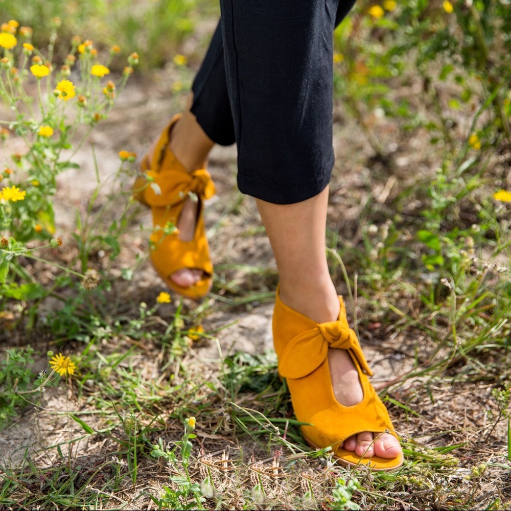 Anthropologie mustard Bernardo Luna booties